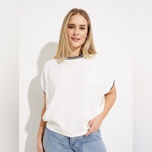 Joseph Ribkoff Striped Cuff White Blouse Top